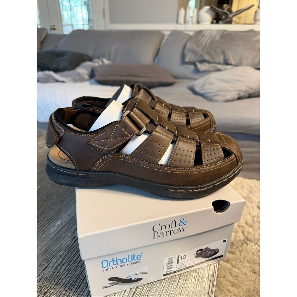 Croft & Barrow w/ Ortholite Ellis Brown Sandals sz 10 EUC